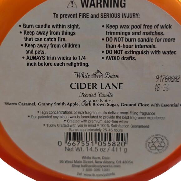 White Barn Cider Lane 3 wick candle NWT - Picture 3 of 3